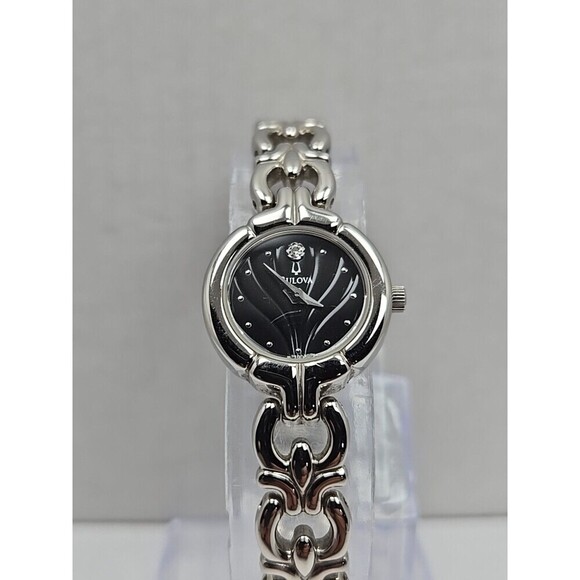 Bulova A3 Womens Diamond Quartz Watch Silver Bracelet Black Dial New Battery - Picture 4 of 10